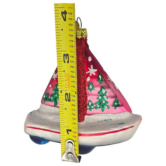 KSA Kurt Adler Sailboat Christmas Ornament Red White Glitter Accents Blown Glass - Picture 6 of 7